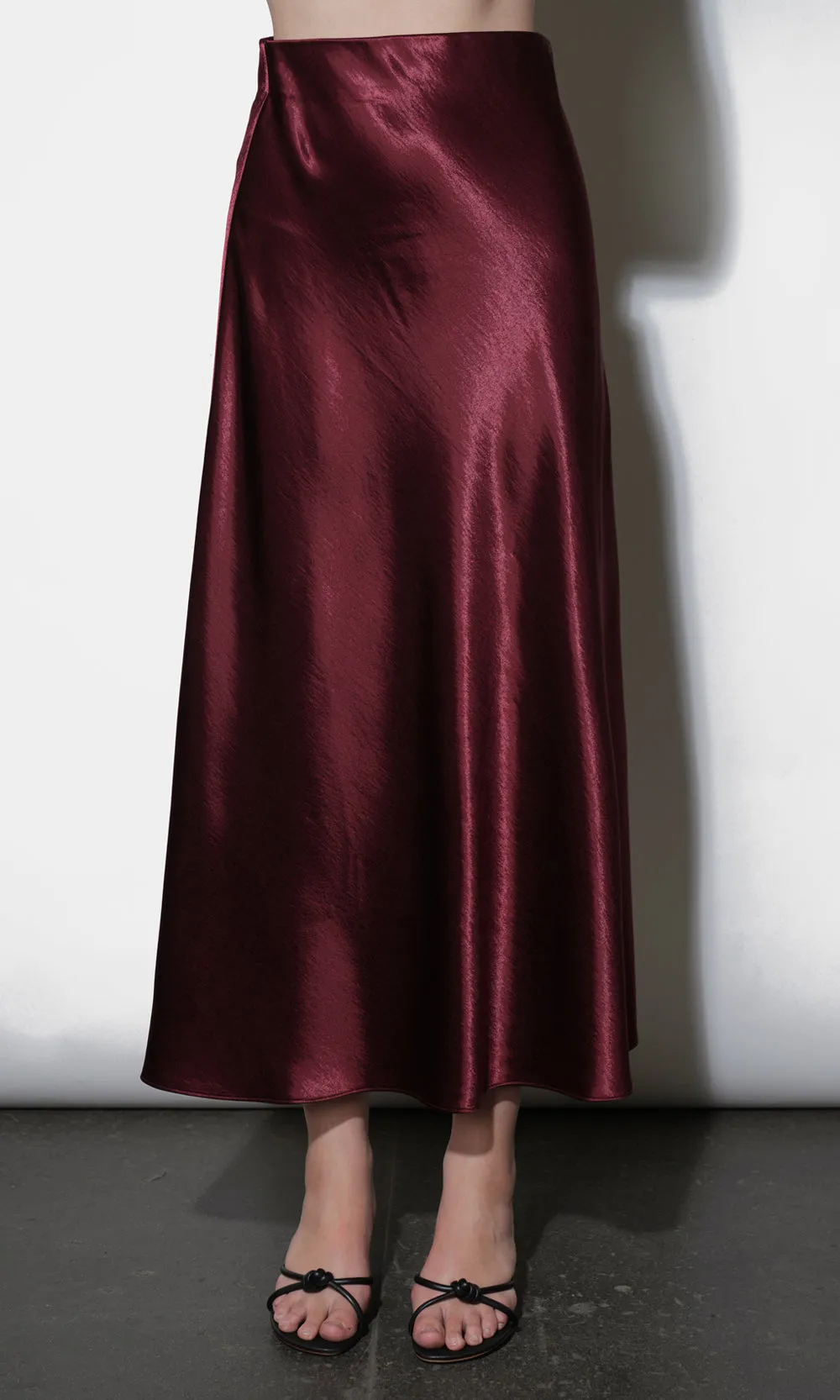 Paige Midi Slip Skirt in Dark Cherry Non Restrictive Crisp Finish