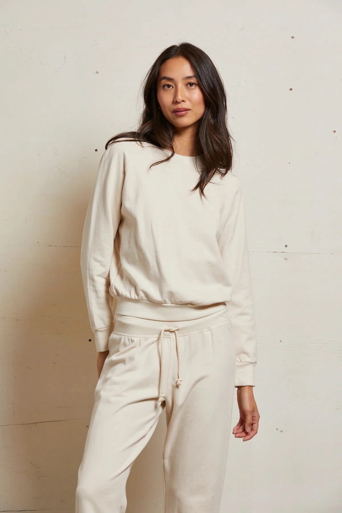 Palmer Beach Fleece Crew Neck Sweatshirt in Sugar Low Profile Zipper