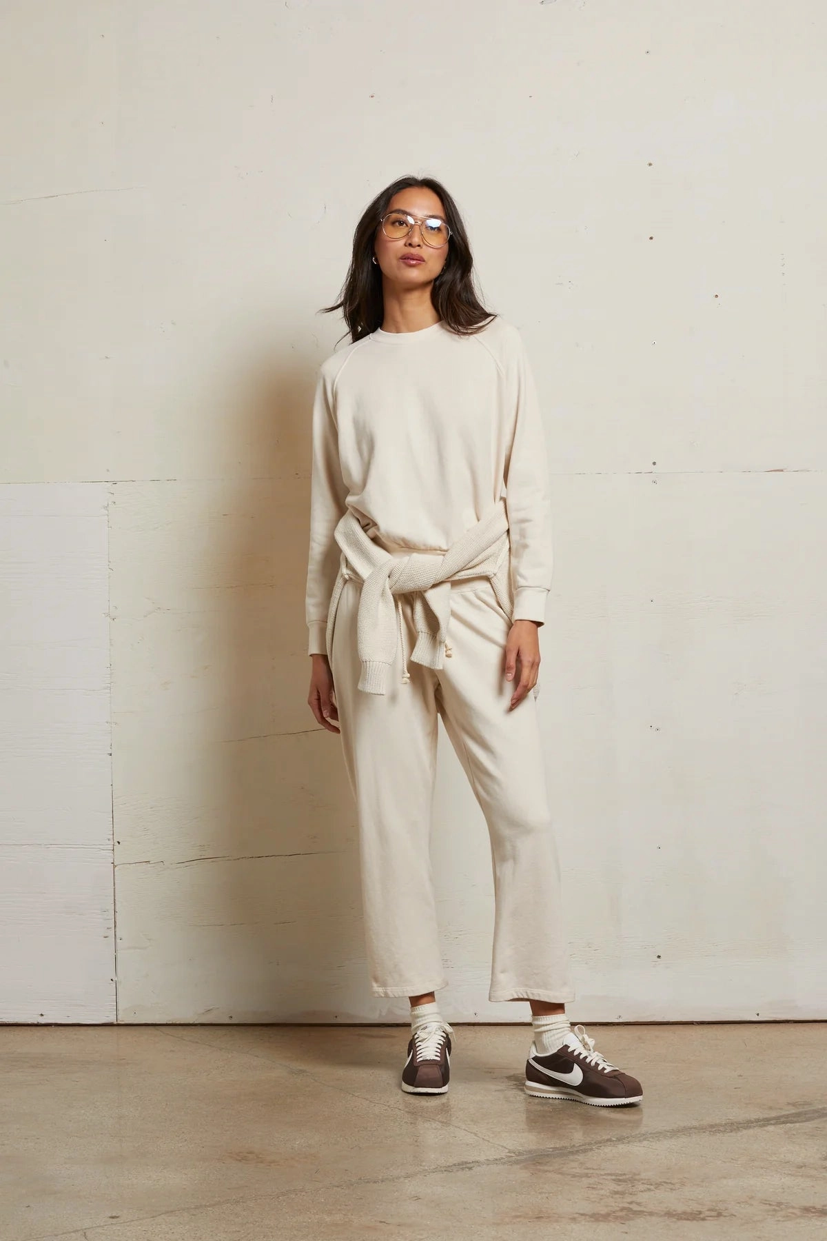 NeutralPalette Palmer Beach Fleece Crew Neck Sweatshirt in Sugar