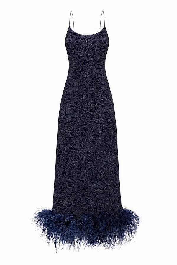 Flattering Fit Lumiere Plumage Slip Dress Night Blue