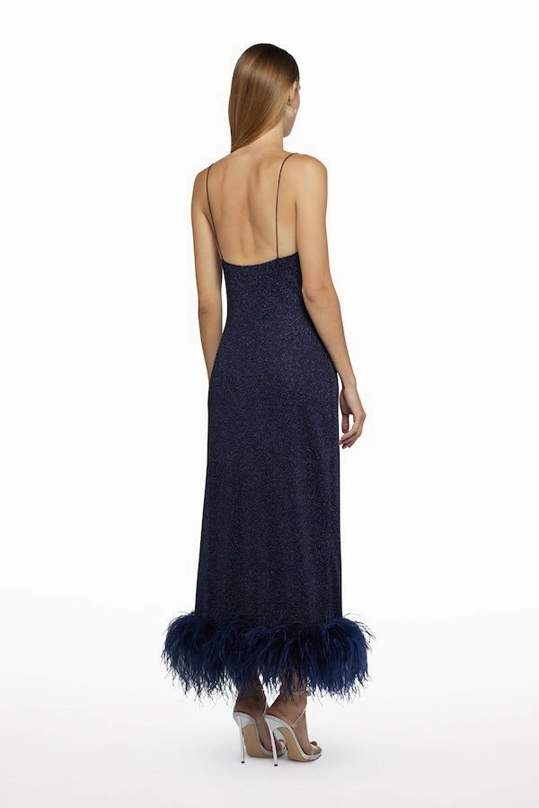 Art-Gallery Dance-Party Lumiere Plumage Slip Dress Night Blue