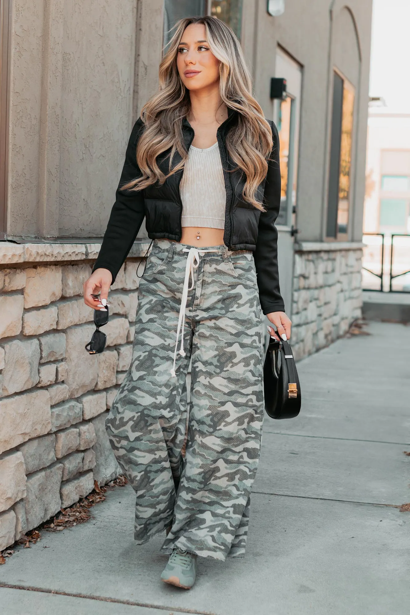 Daily Go-To Teen Outfit Night Out Party Look Patrick Drawstring NoaBoa Denim Pants (Camo/Green)
