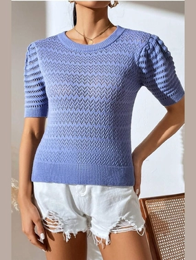 LightweightDesign Low Impact Manufacturing PATTERNED KNIT SHORT SLEEVE CASUAL TOP