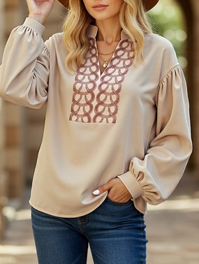 Patterned long-sleeved mandarin-collar shirt Convertible Sleeve Adaptation