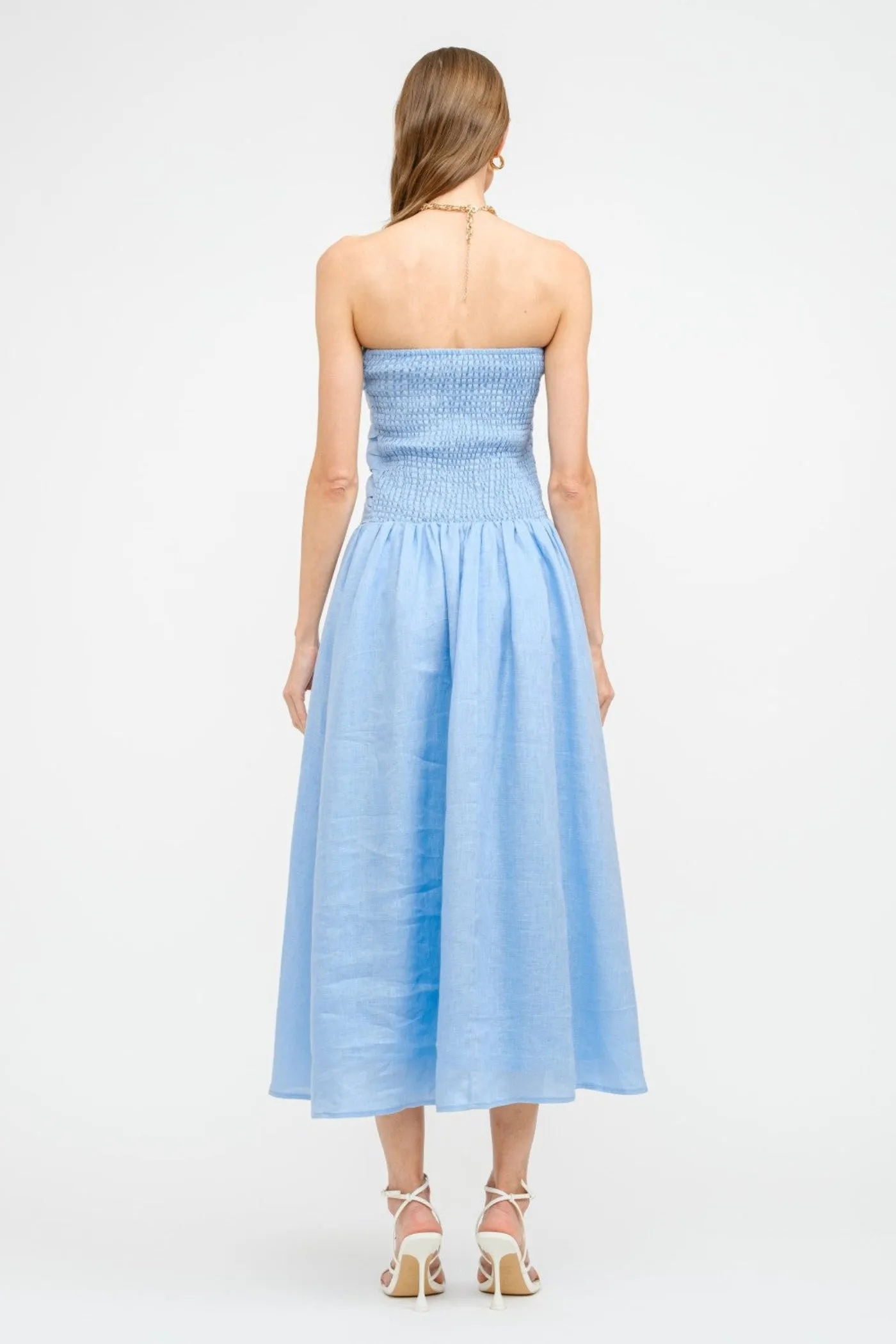 PENELOPE LINEN STRAPLESS MIDI DRESS Wide Hemline
