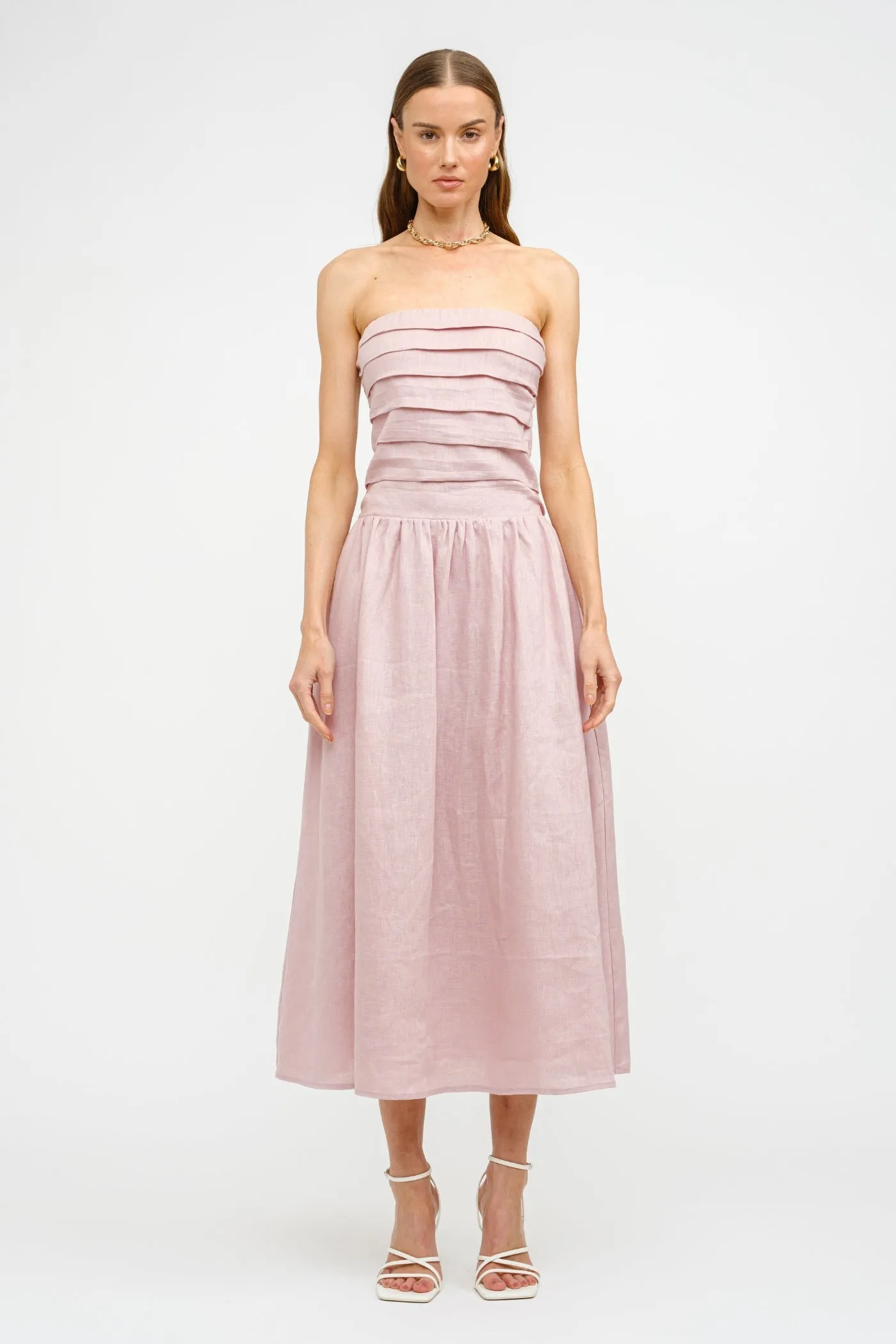 Natural Fit Neutral Form PENELOPE LINEN STRAPLESS MIDI DRESS