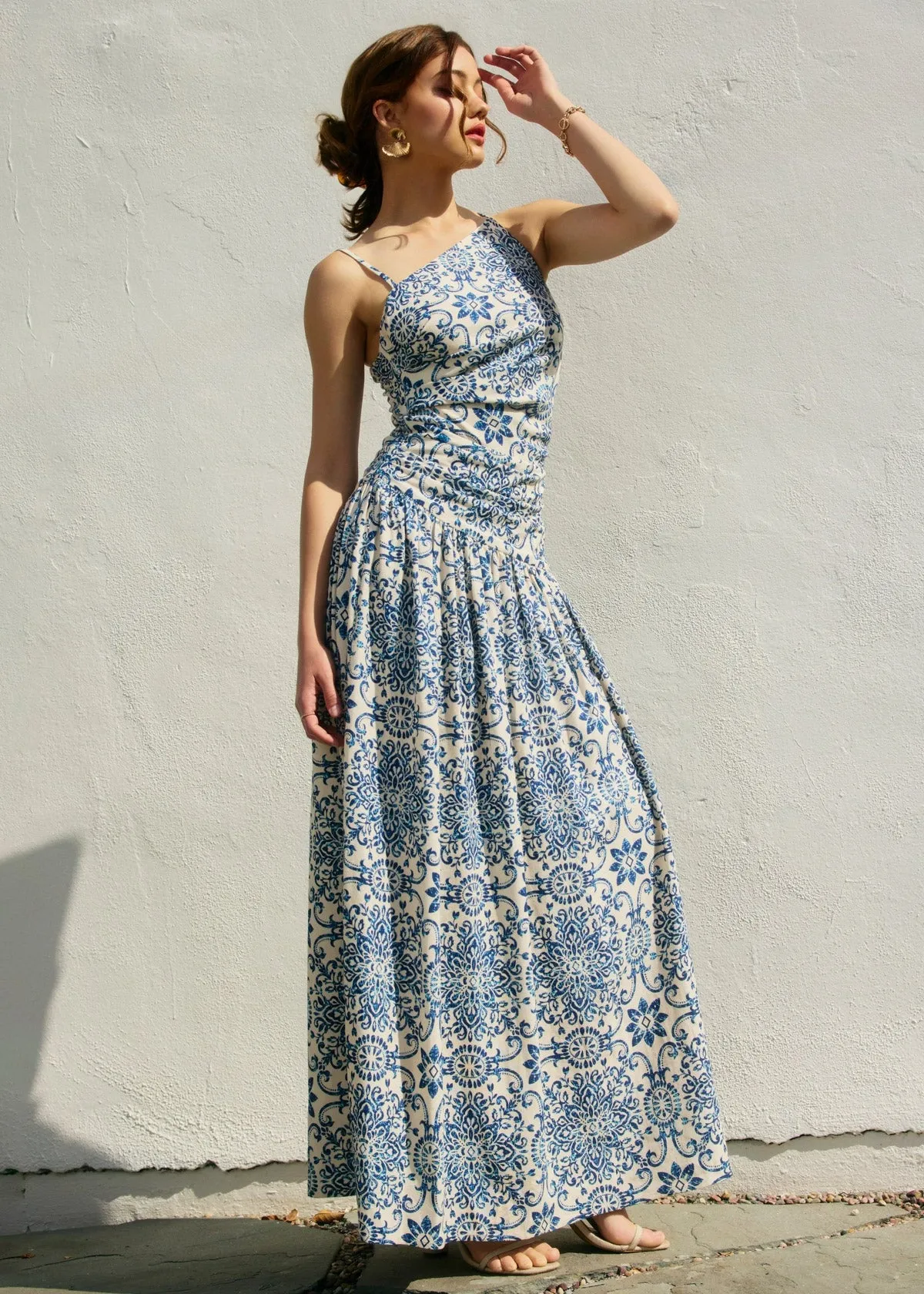 IRIS AZALEA MOSAIC ONE-SHOULDER MAXI DRESS Runway-Ready Travel Edge