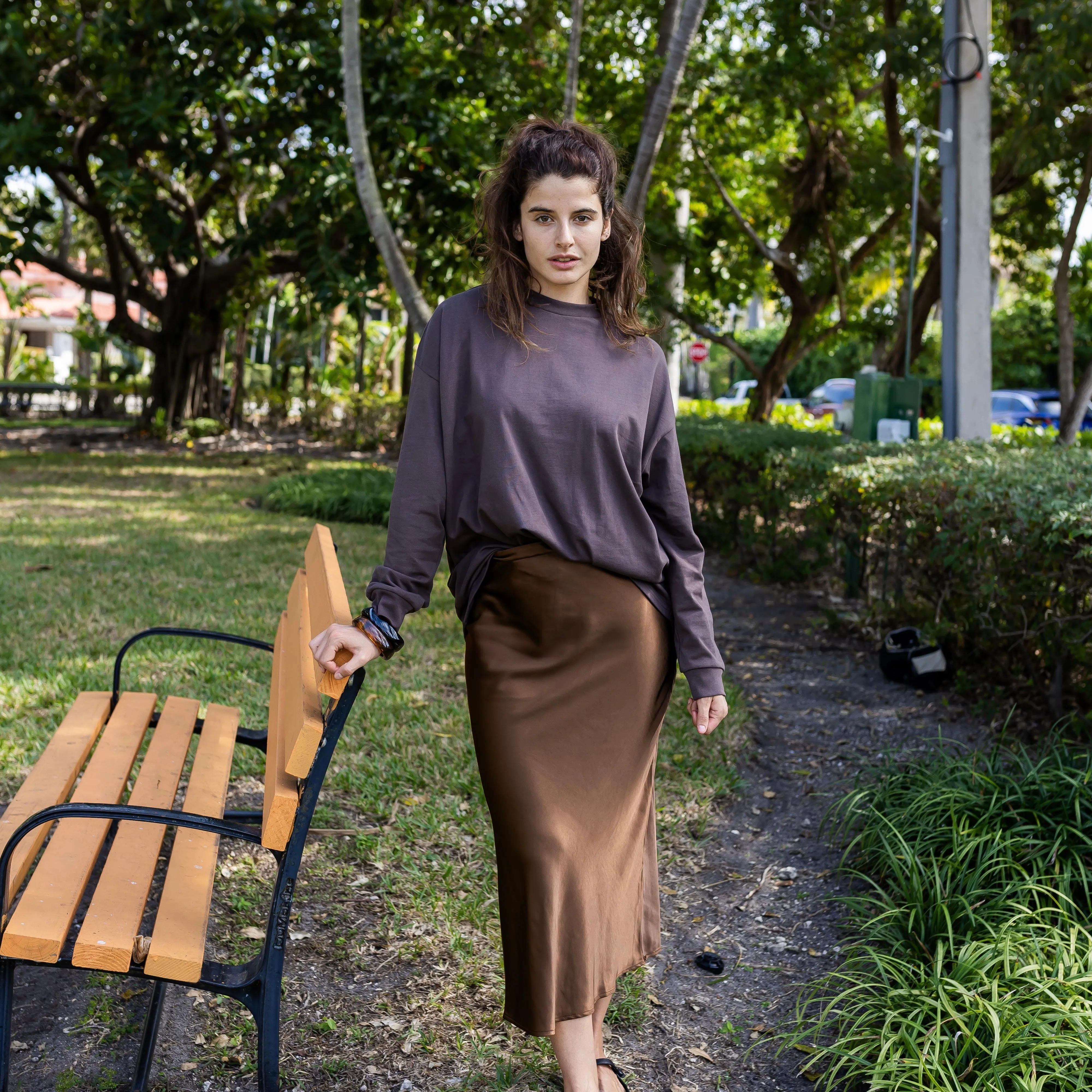 Casual Office Midi Slip Skirt | Chocolate