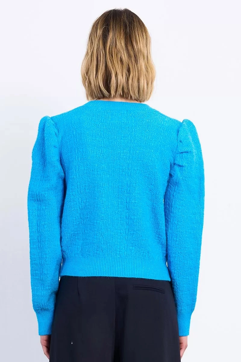 EcoDyeProcess AntiPilling Finish Structured Puff Sleeve Sweater in Blue