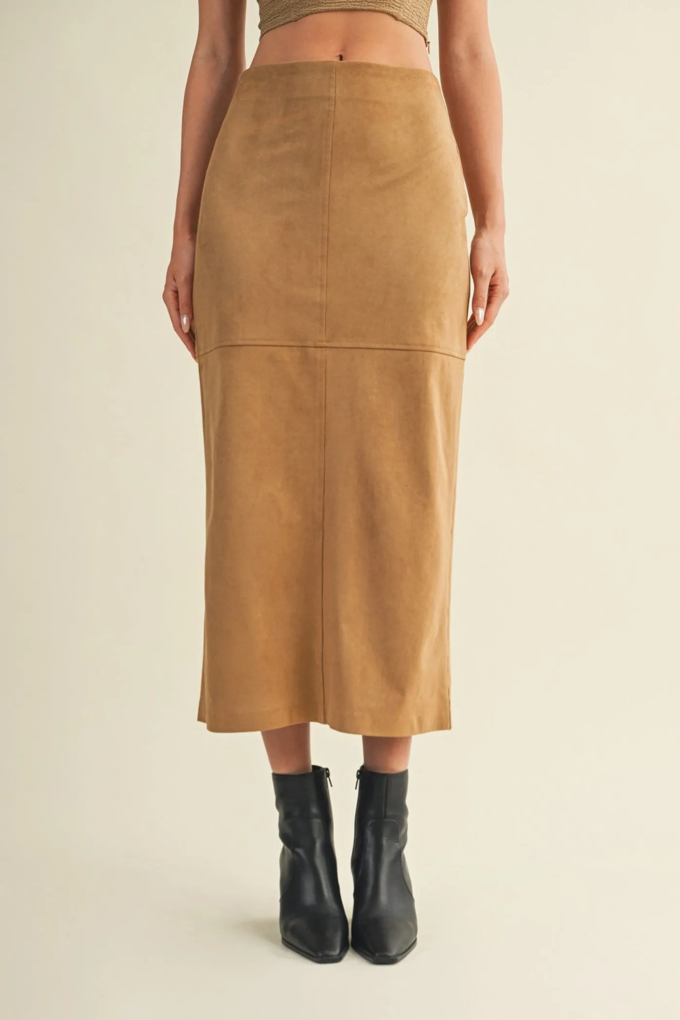 PERRIE SUEDE MIDI SKIRT Patchwork Design Seamless Edging