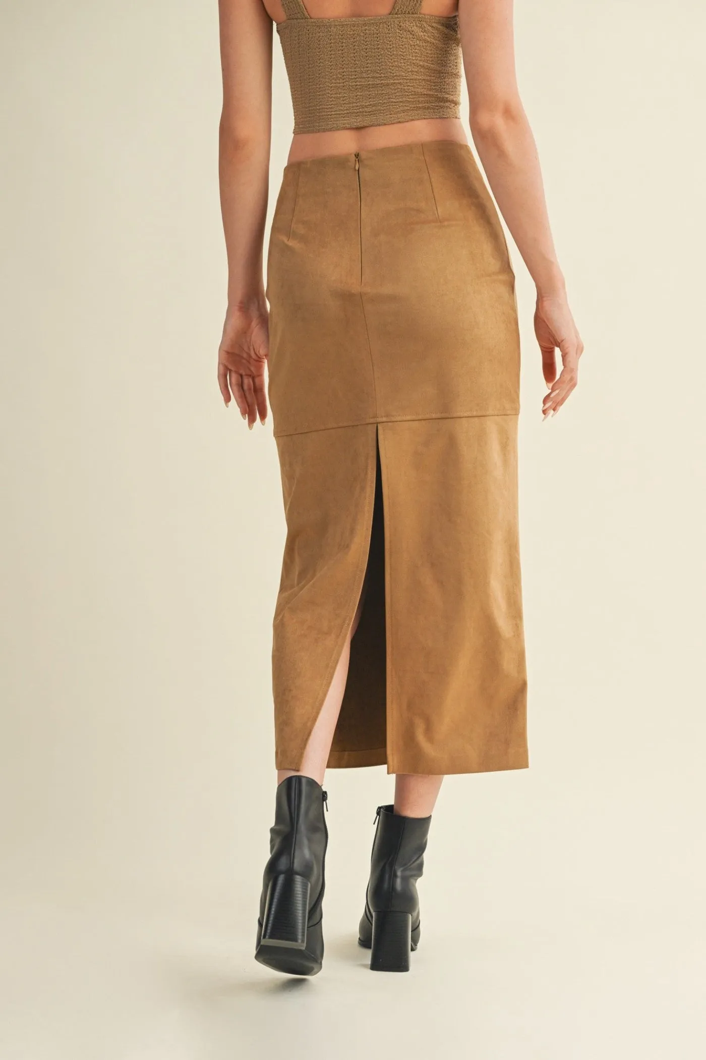 PERRIE SUEDE MIDI SKIRT Cuffed hem