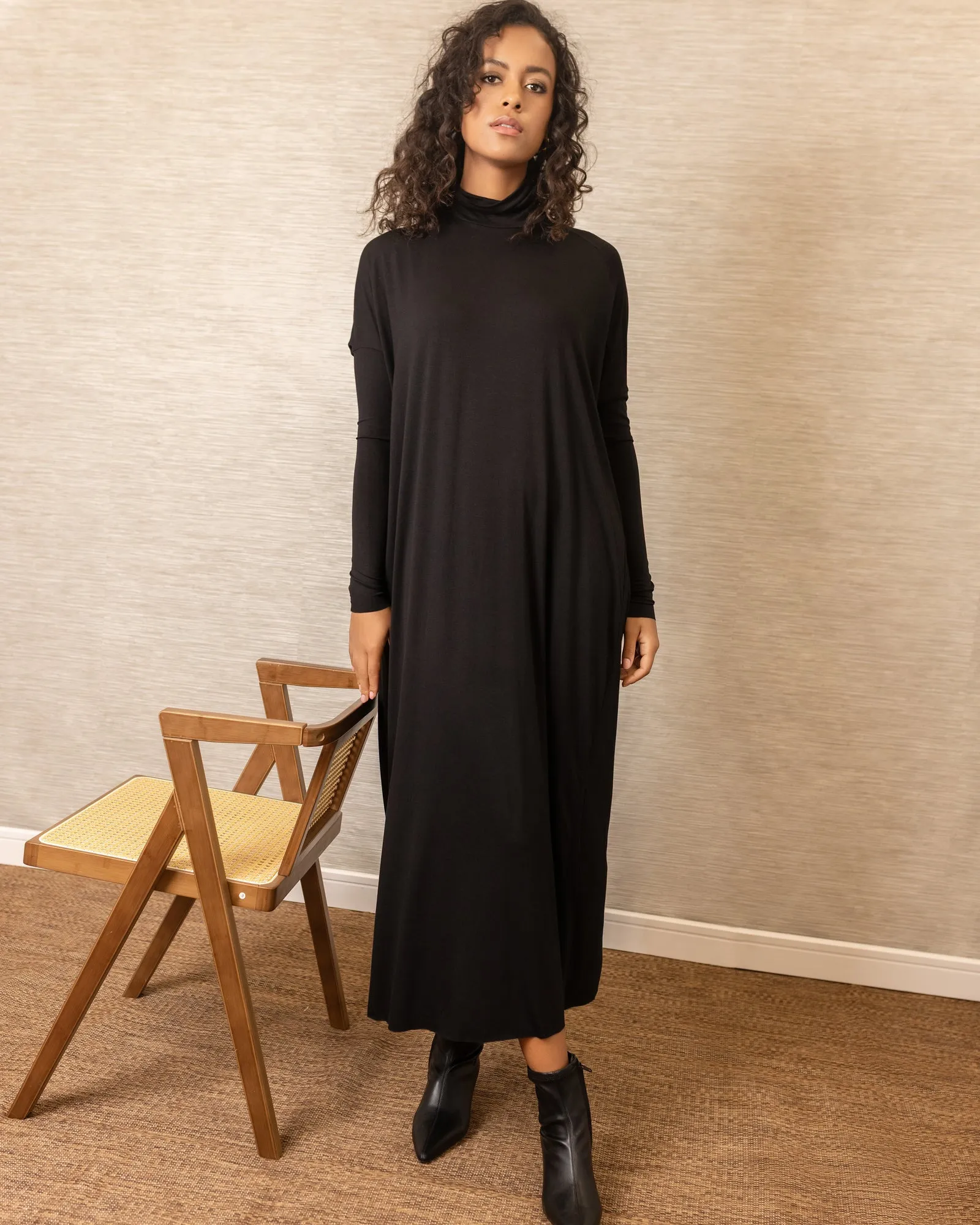 Dolman Turtleneck Dress | Black Everyday-Comfort Clean Structure