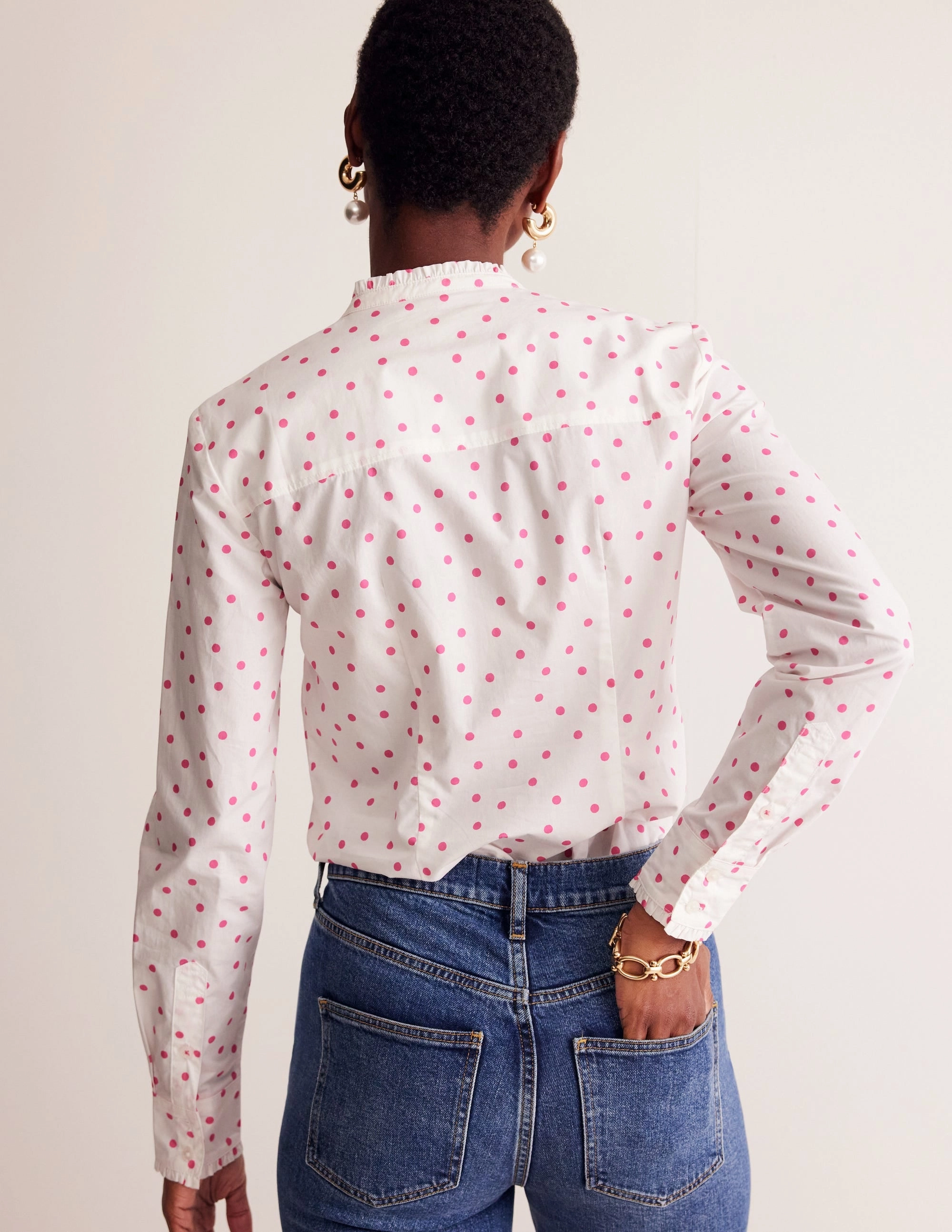 Phoebe Shirt-Ivory, Party Pink Spot Double Stitched Hem Fade Resistant Finish