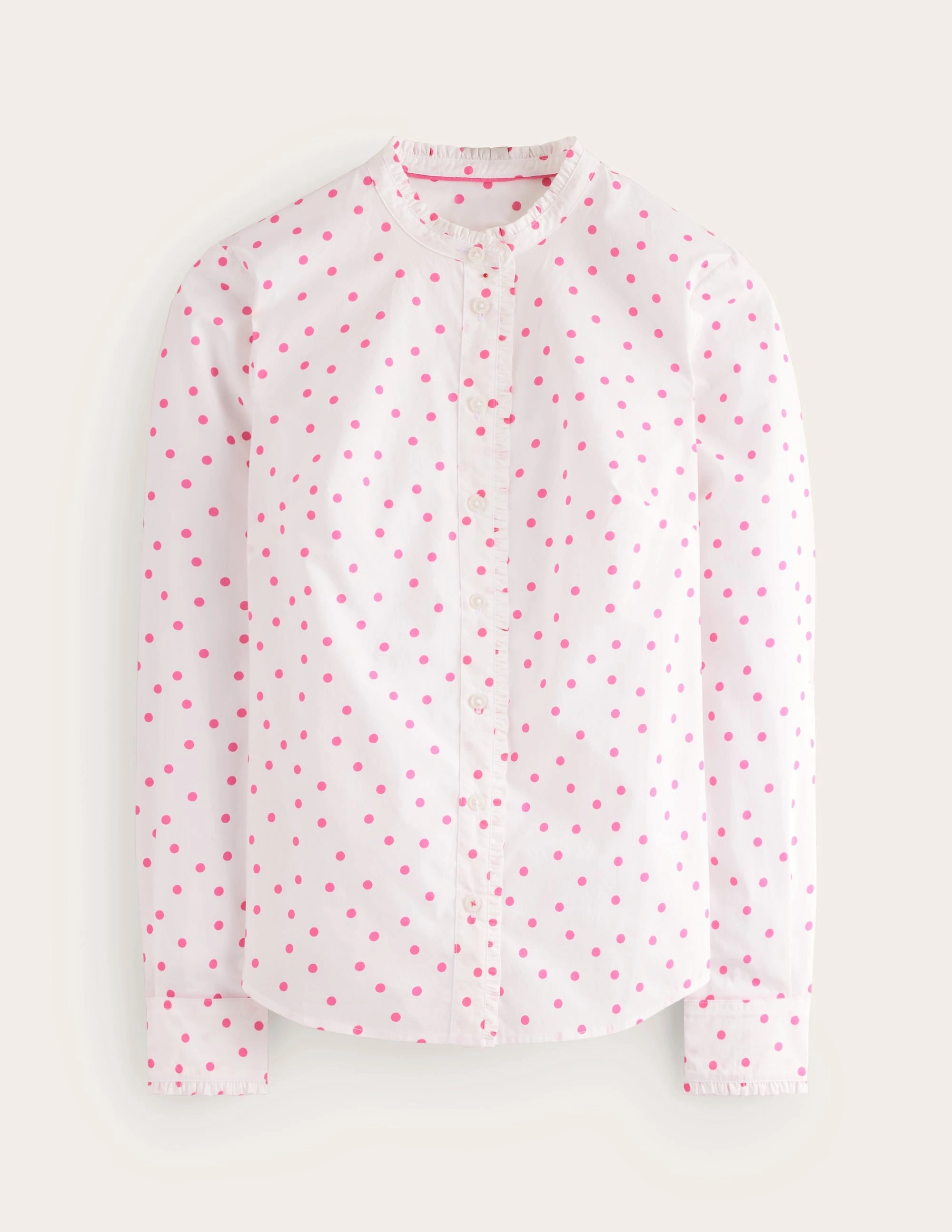 Lightweight Material TonalStitching Phoebe Shirt-Ivory, Party Pink Spot