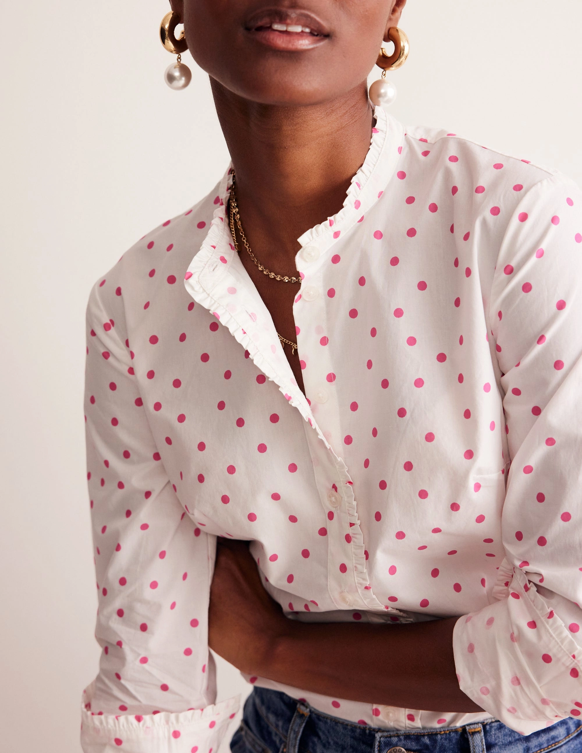 PocketDetails Phoebe Shirt-Ivory, Party Pink Spot
