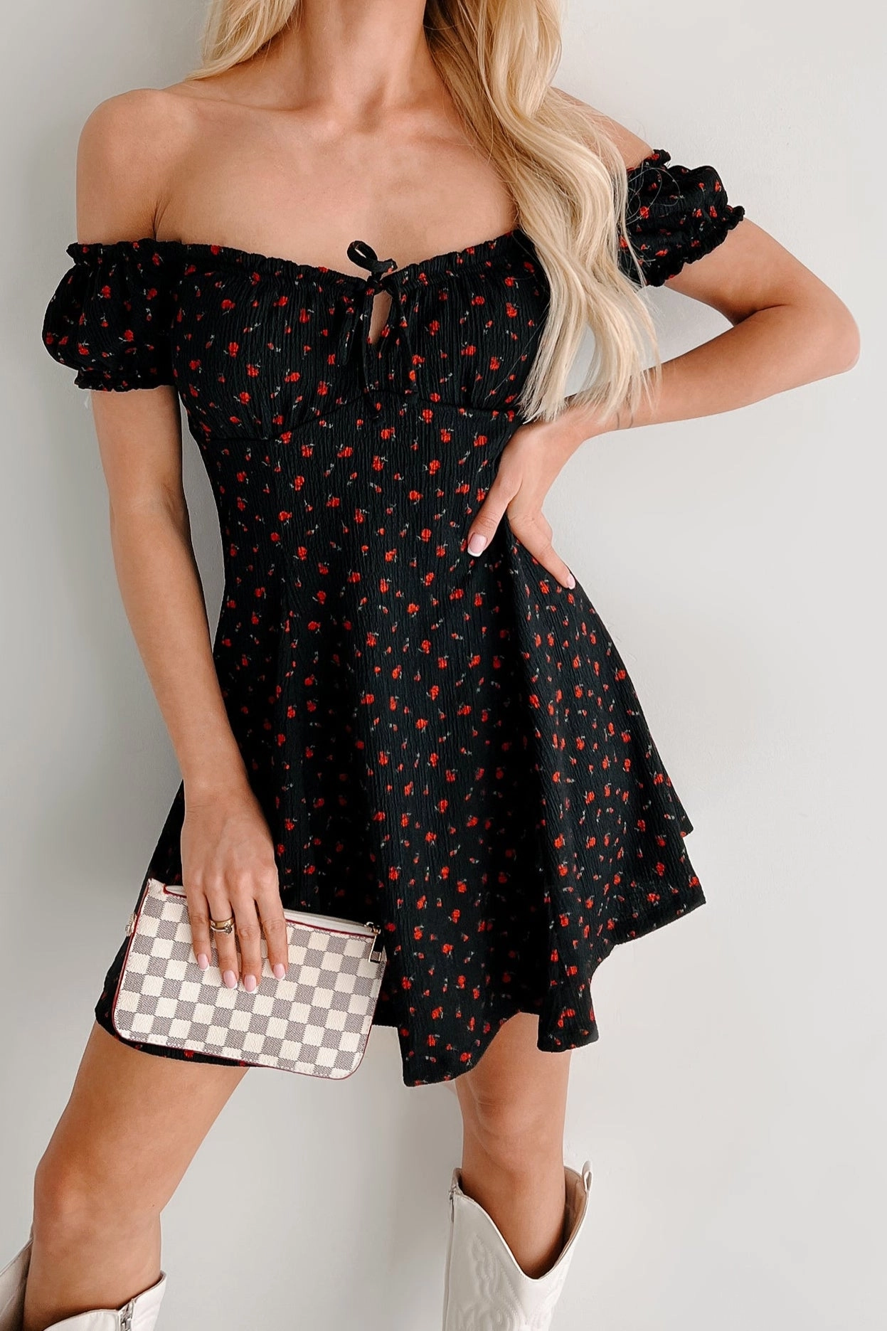 MoldResistantTexture Picked For You Floral Mini Dress (Black/Red)