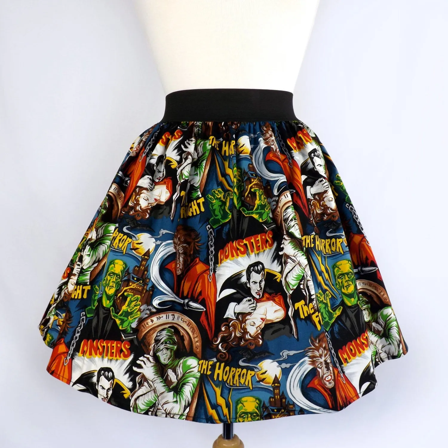 Pinup Hollywood Monsters A-line pleated Skirt #S-AP712 Photoshoot Ready Velvet Finish