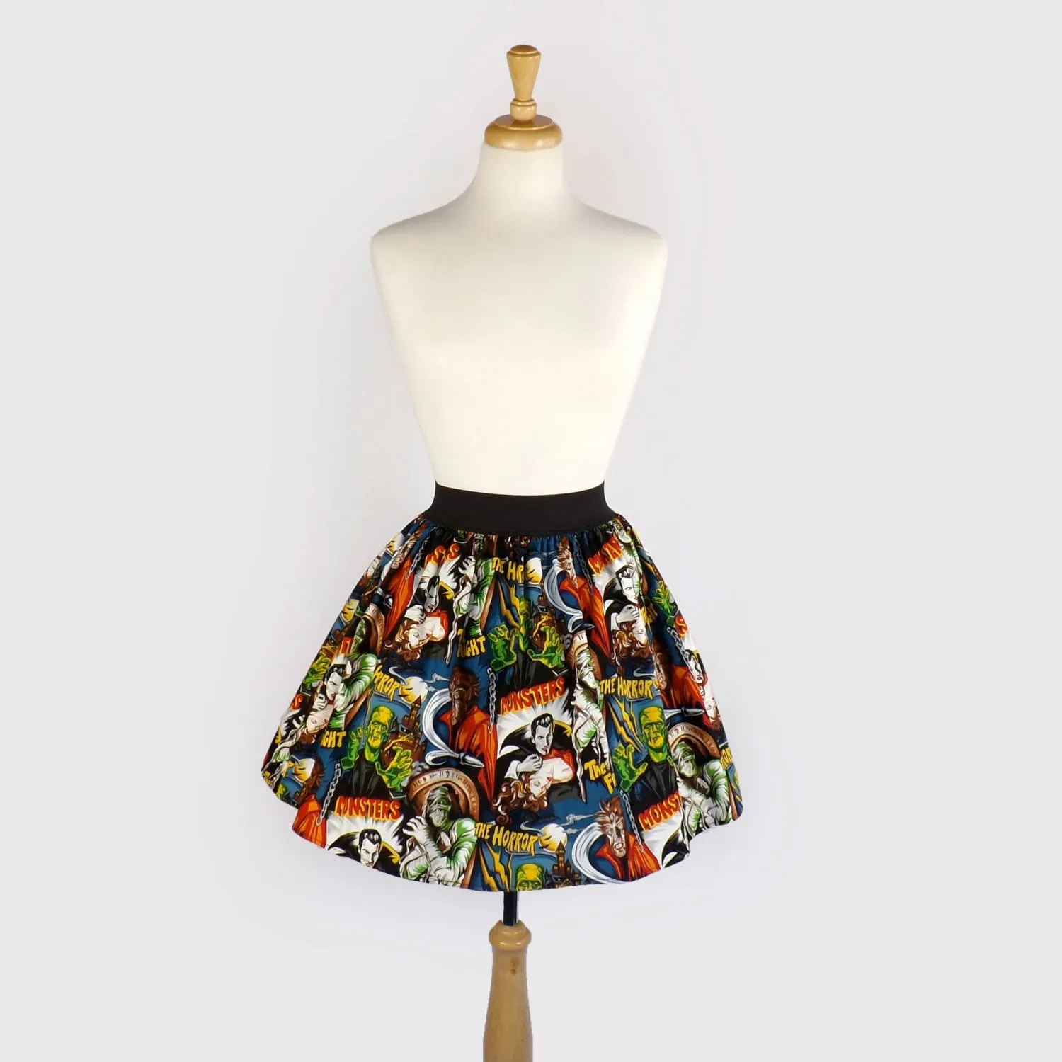 Pinup Hollywood Monsters A-line pleated Skirt #S-AP712 beaded embellishment Elasticized Hem