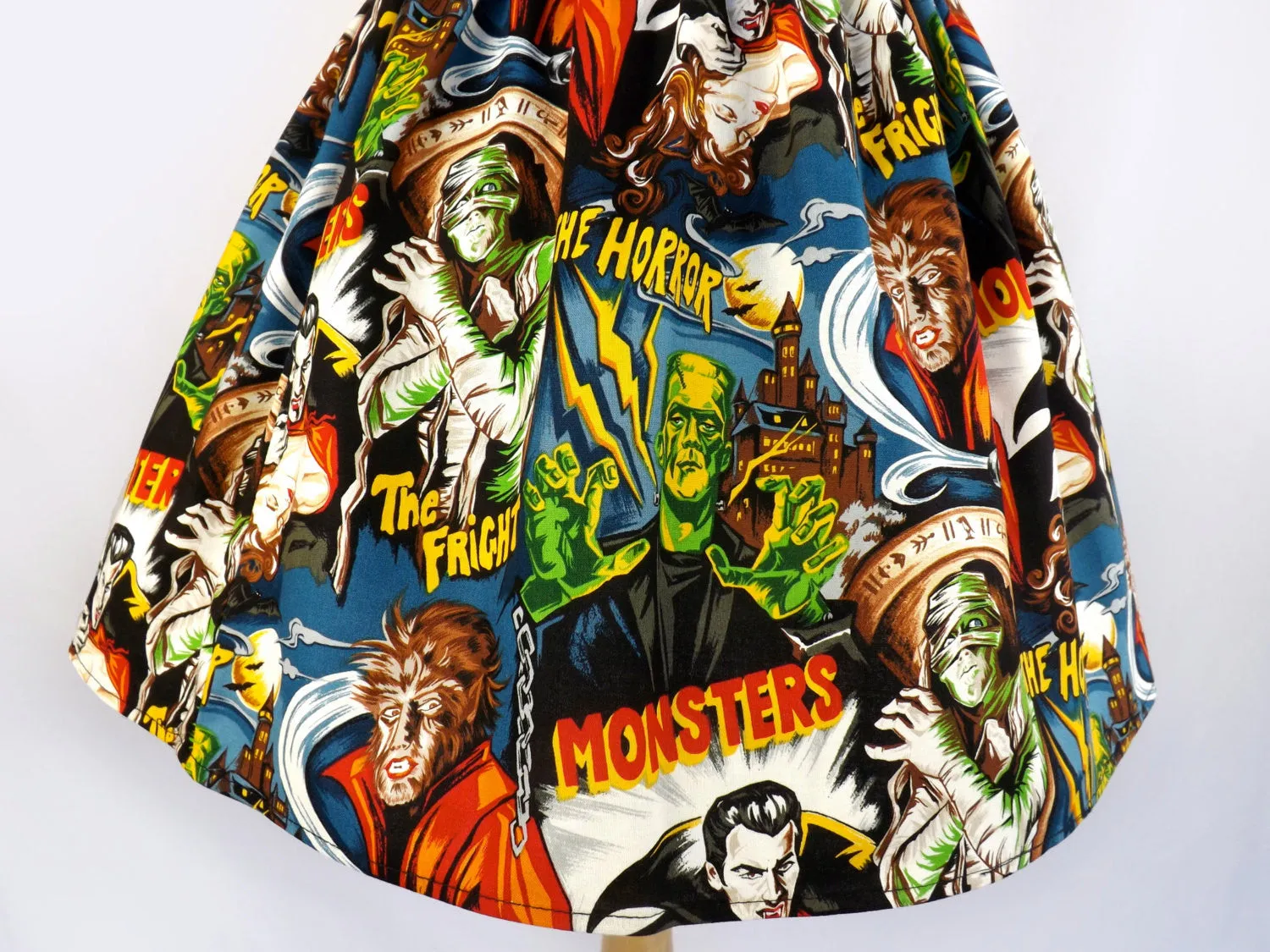 Pinup Hollywood Monsters A-line pleated Skirt #S-AP712 Curve Friendly Ethically Made