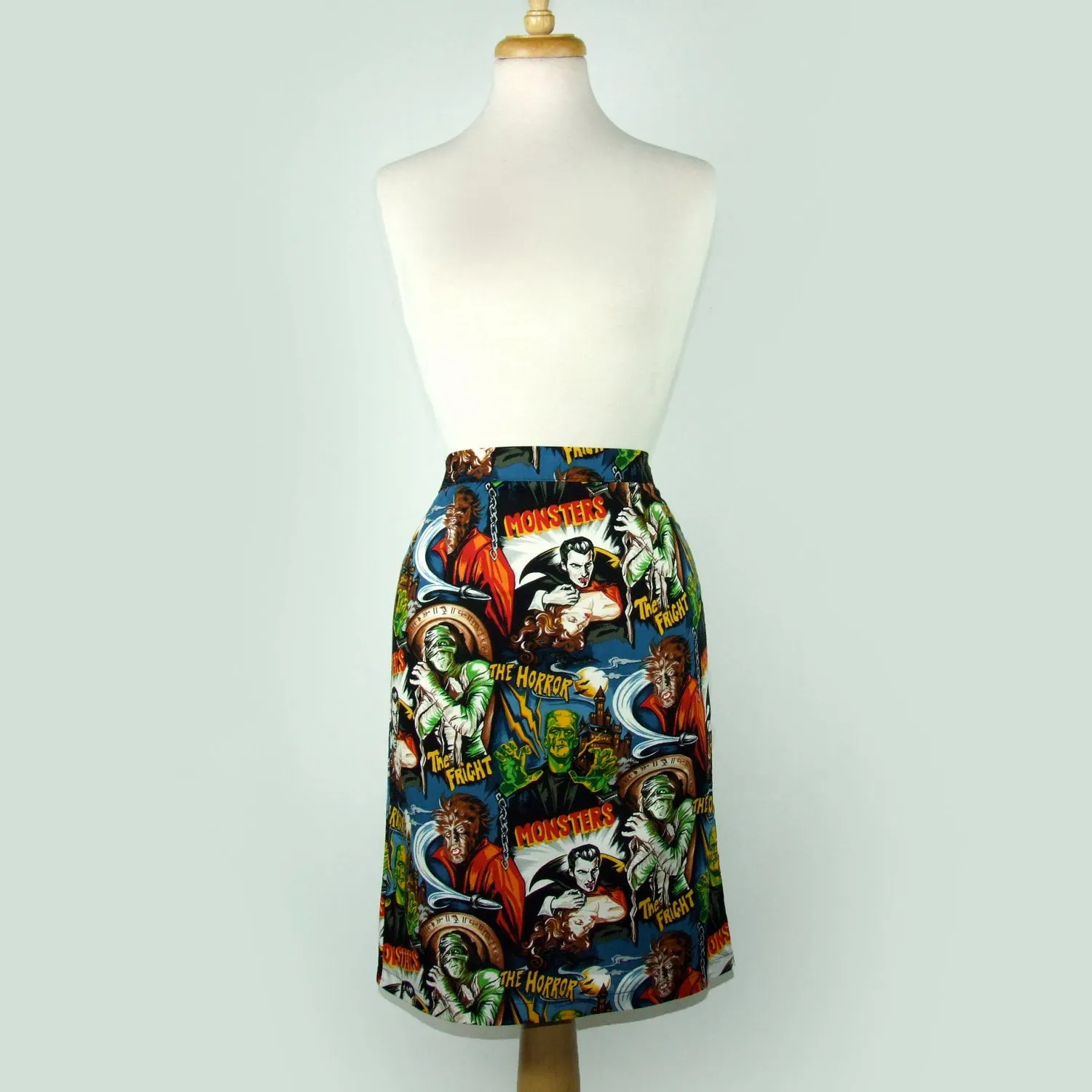 Simple Fit Light tone Pinup Hollywood Monsters Pencil Skirt #S-PP712