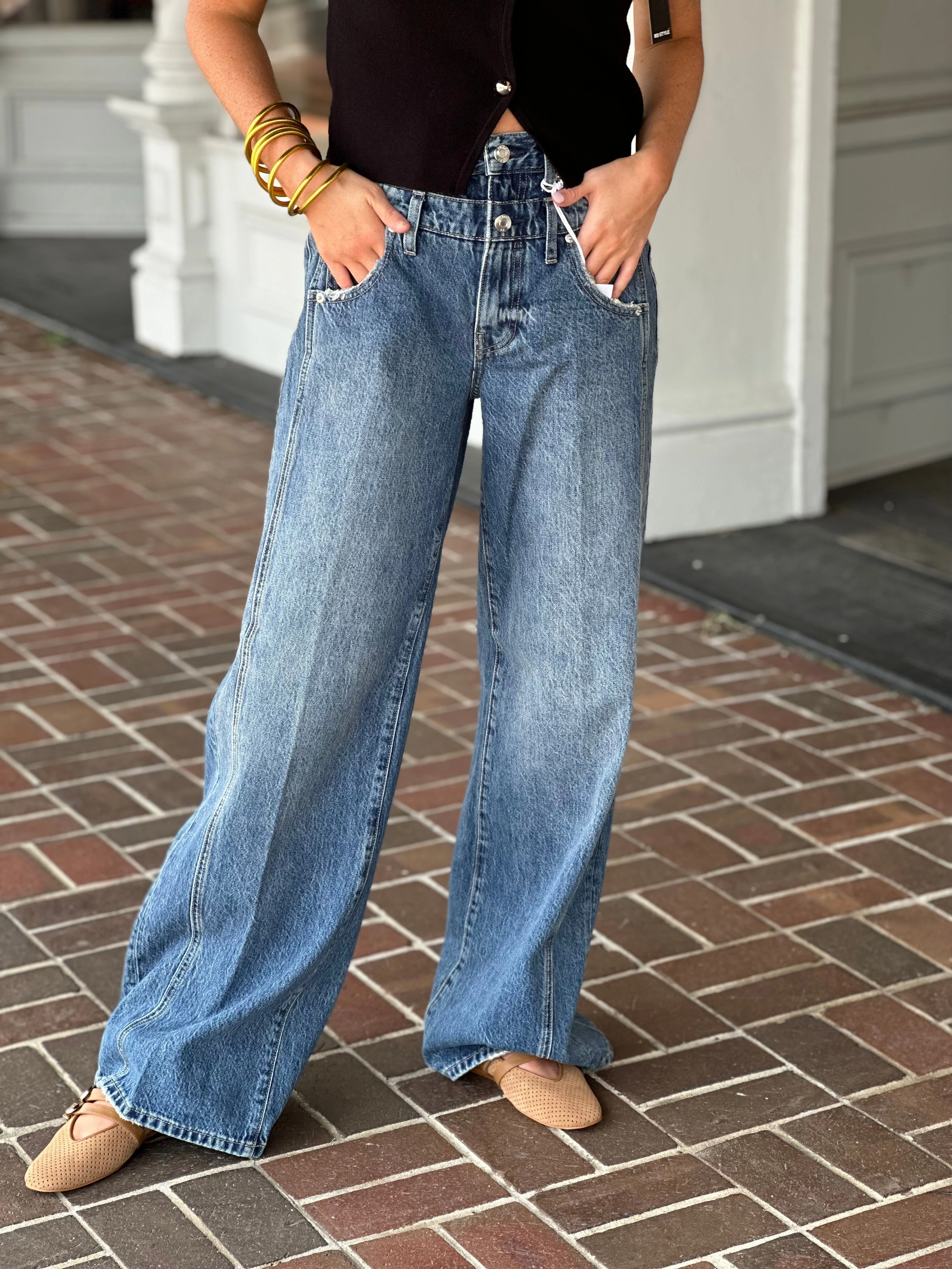 Neutral Mood Pistola Caleb High Rise Stacked Waist Jean in Echo