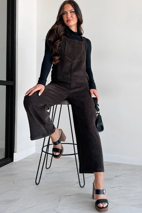 ReversibleStyle Smooth Edge Playful Impression Soft Corduroy Overall Jumpsuit (Dark Brown)