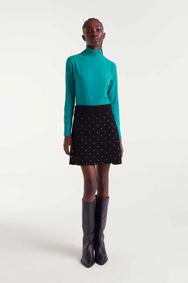 Classic Comfort Polka Dot Knit Mini Skirt in Black
