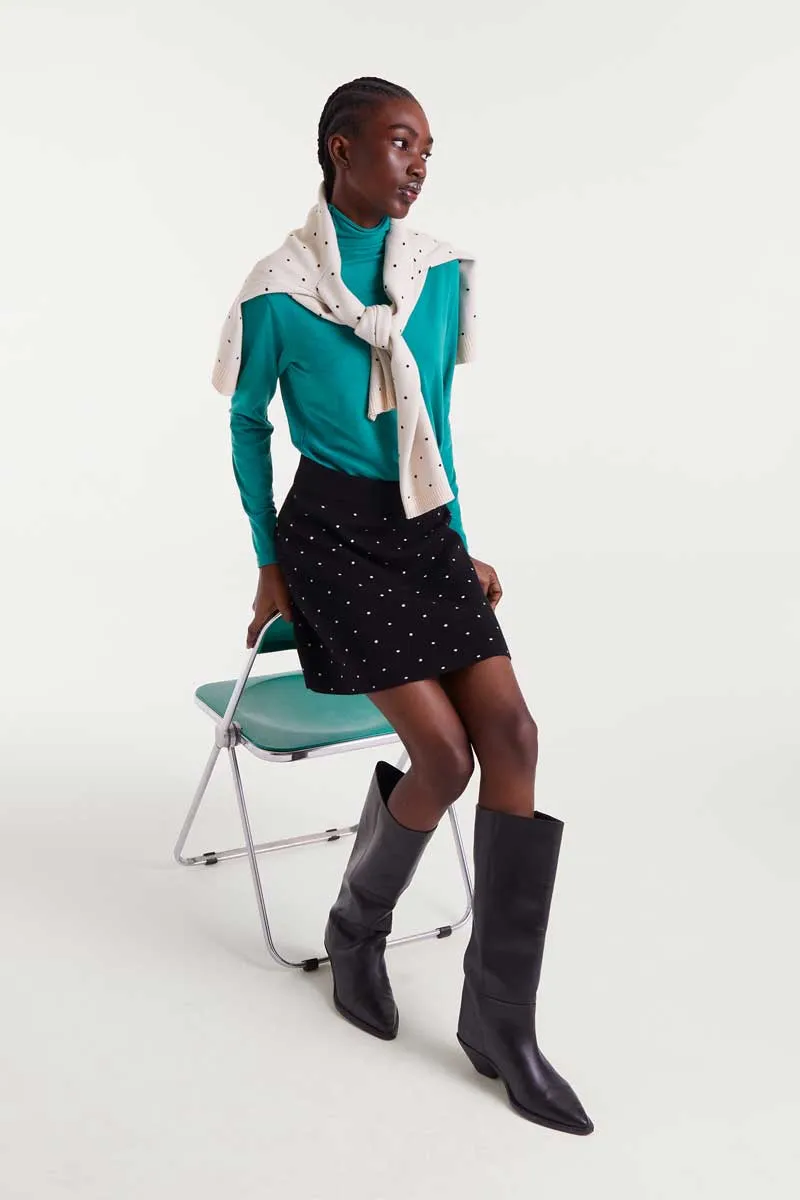 Summer Picnic Polka Dot Knit Mini Skirt in Black