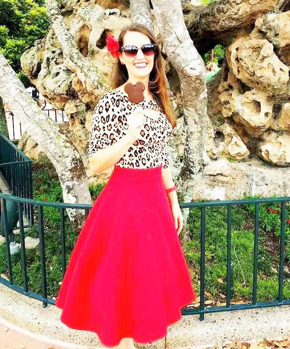 Rockabilly Red Full  Circle  Skirt #FS-R536 Diagonal Slit Matching Belt