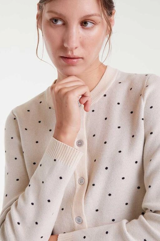 FlexibleCollar Modern Silhouette Polka Dot Cardigan in White