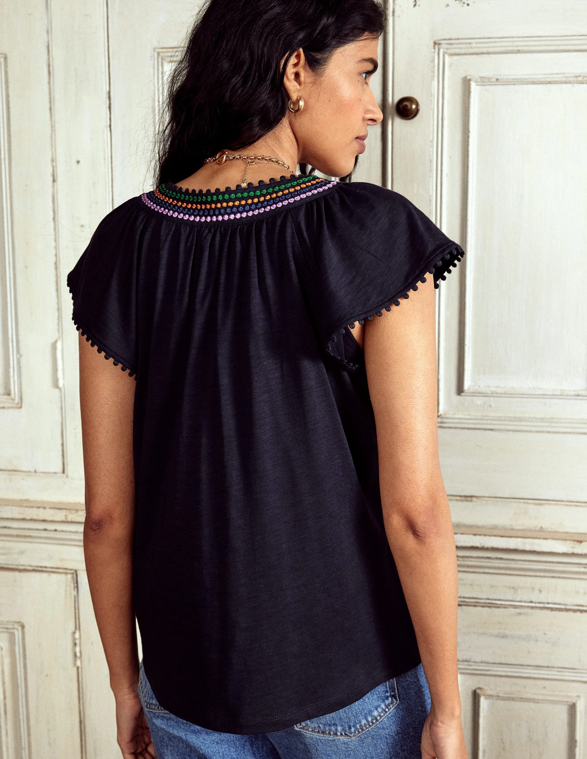 StaticResistantFabric Pom Yoke Top-Navy