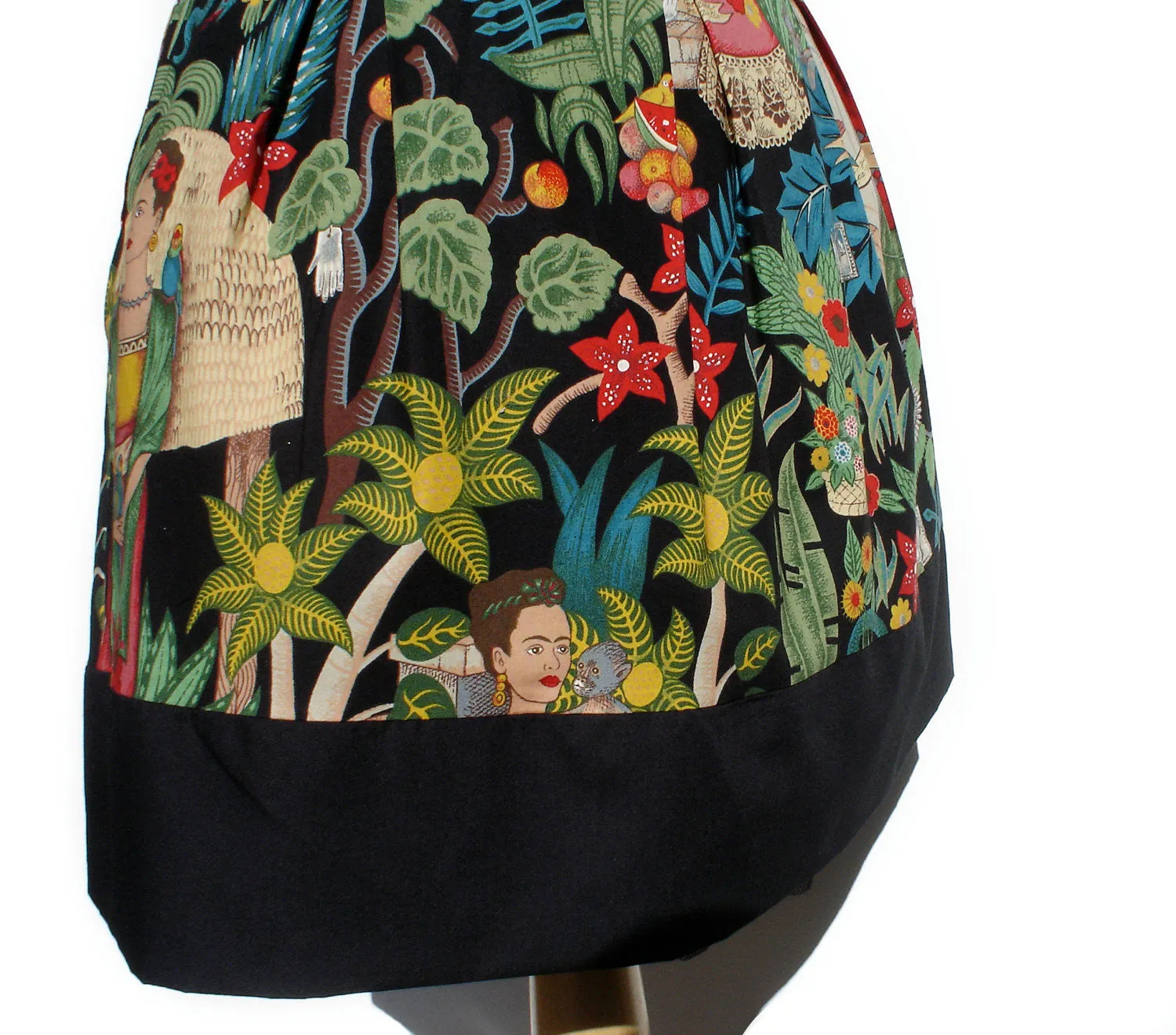 Frida Mexican Inspired Flowers and Animals Skirt Black #S-RS752 Urban Flex
