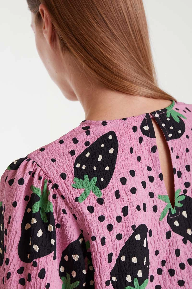 Breathable mesh lining Strawberry Polka Dot Blouse in Pink