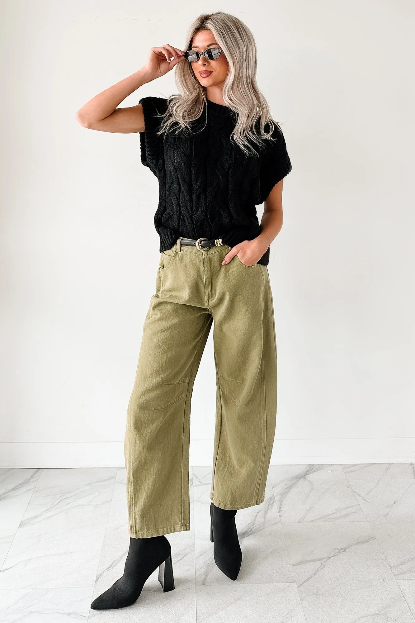 Comfortable Cut Elegant Blouse Hansen Hight Rise Barrel Jeans (Olive)