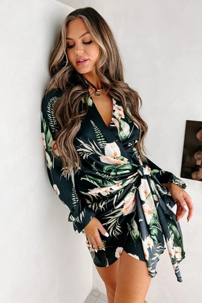 Dreaming Of Sunny Days Tropical Print Wrap Dress (Black) Multipurpose Design Breathable Construction