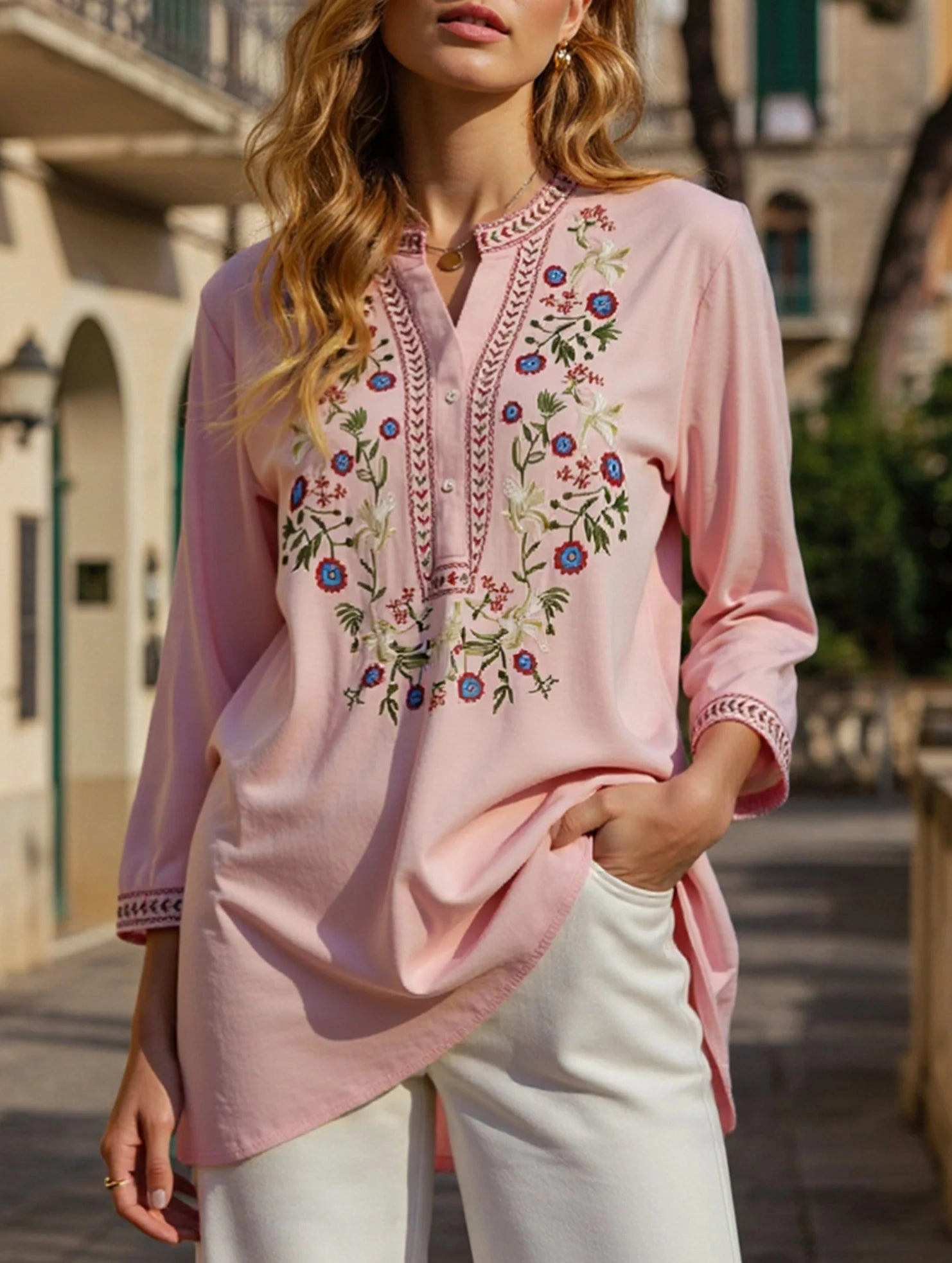 COTTON PLUS SIZE LOOSE EMBROIDERED TOP_CWTBLL0823 Multi Directional Zipper Placement