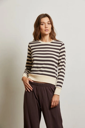 SeamlessDesign SeamlessSidePanels Stef Luxe Ribbed Long Sleeve Crew Tee in Mocha Stripe