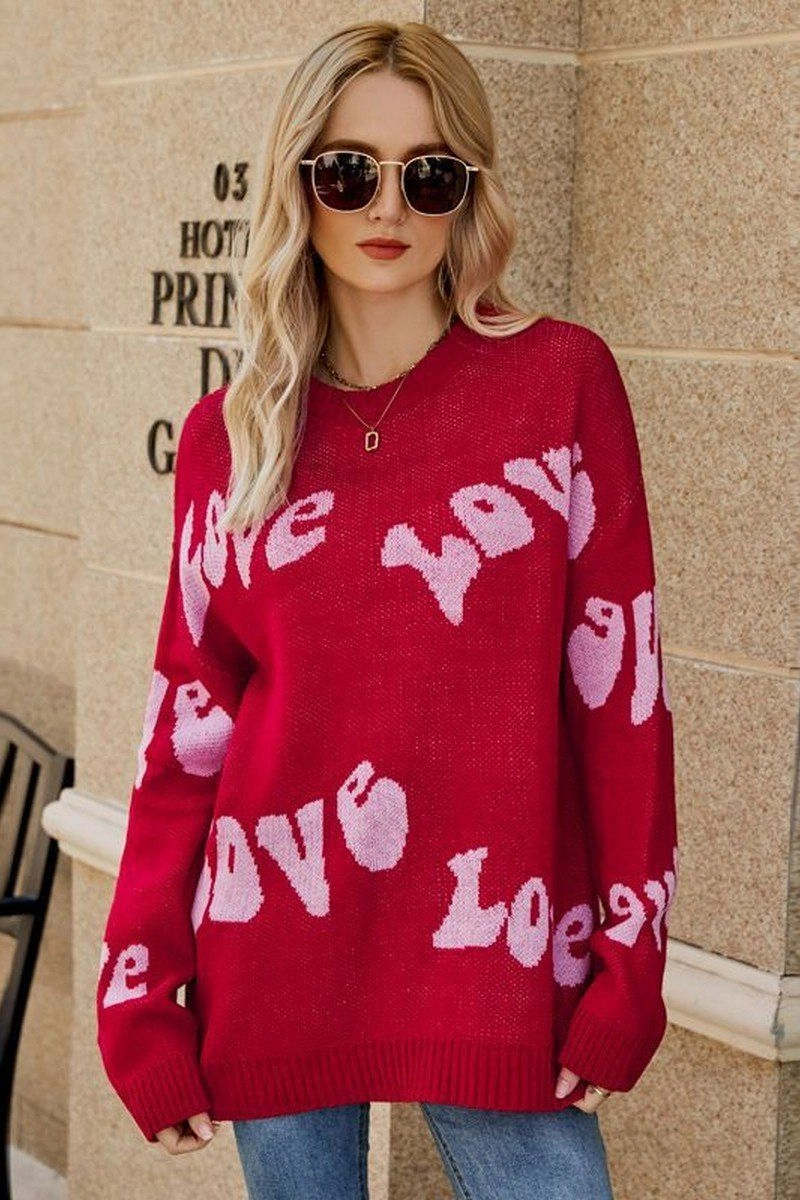WOMEN LOVE PRINTING OVERSIZED CASUAL SWEATER Friction Reducing Finish Shrinkage Prevention Treatment