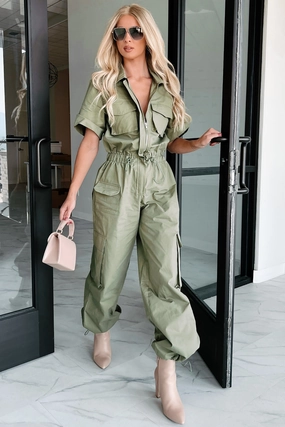 Fashionable Style Problem Free Utility Jumpsuit (Olive)