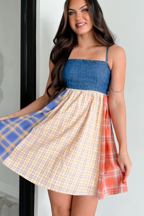 Classic sheath dress Breezy Style Punk Goes Cute Denim Plaid Mini Dress (Multi)
