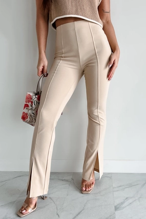 Pure Class Pintuck Hem Slit Pants (Sand) Non Binding Cuffs