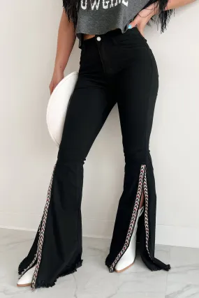 Casual Friday Urban Explorer Go-to Wear Quenlin Side Split Saints & Hearts Flare Jeans (Black)