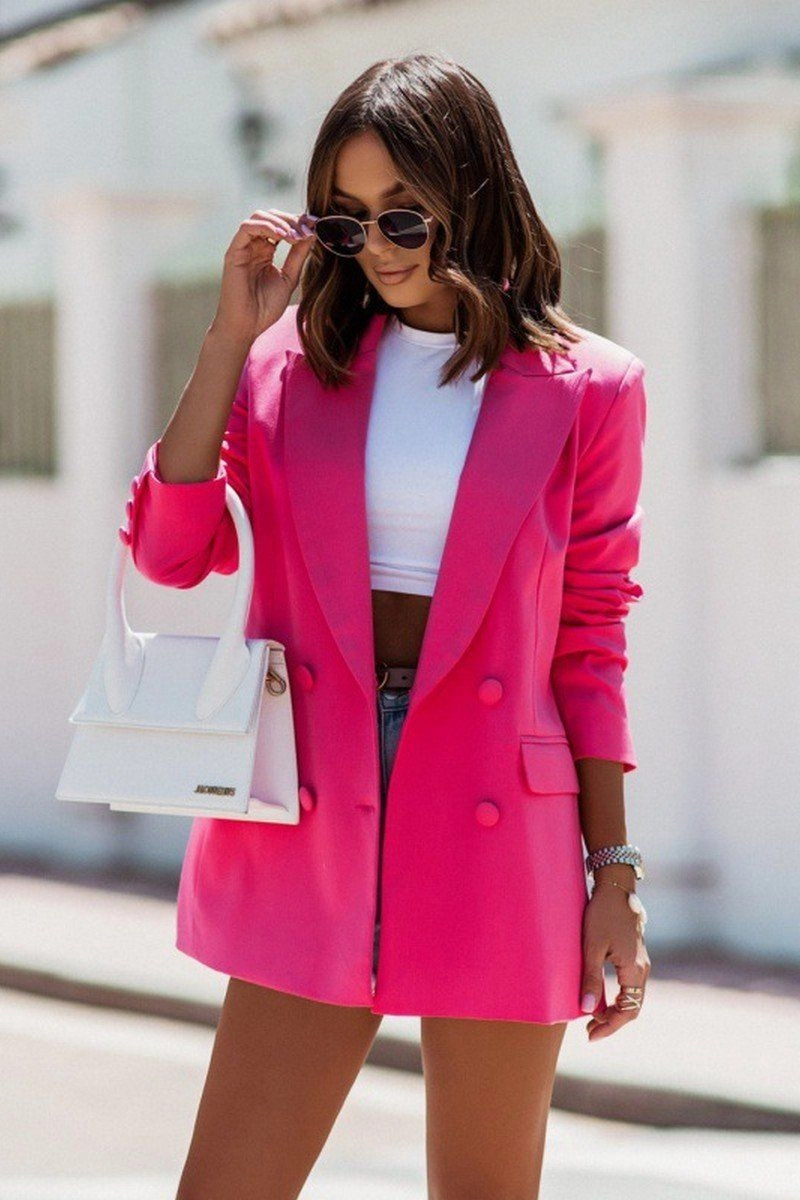 FoldableFeature Double Layered Fabric WOMEN DOUBLE BREASTED LARGE POCKET CARDIGAN JACKET100% POLYESTERSIZE S(2)-M(2)-L(2)-XL(2)MADE IN CHINA