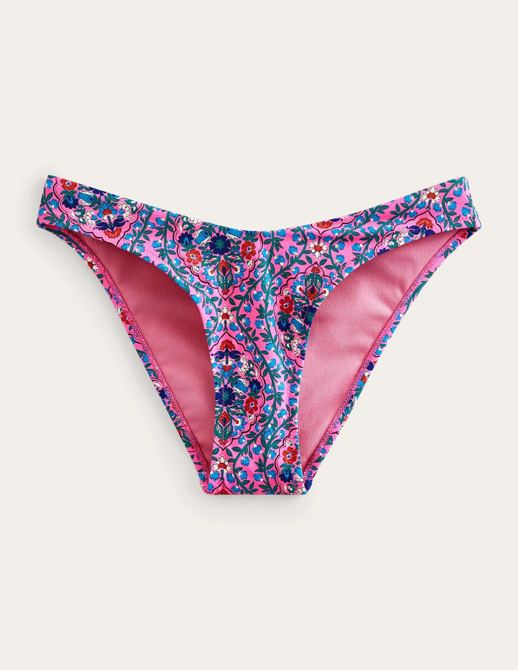 Fitness Enthusiast Girls Trip Curved-Top Bikini Bottoms-Festival Pink, Vine Terrace
