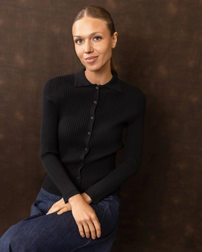 Double Layered Fabric RecycledBlend Rae Ribbed Cardigan | Black