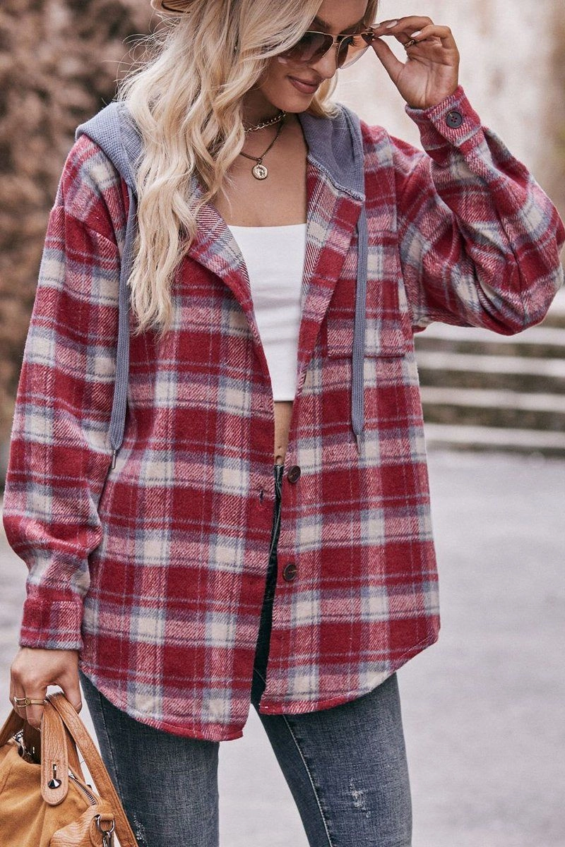 WOMEN FLANNEL PLAID HOODIE SHACKET LowMaintenance Fabric Comfy Style