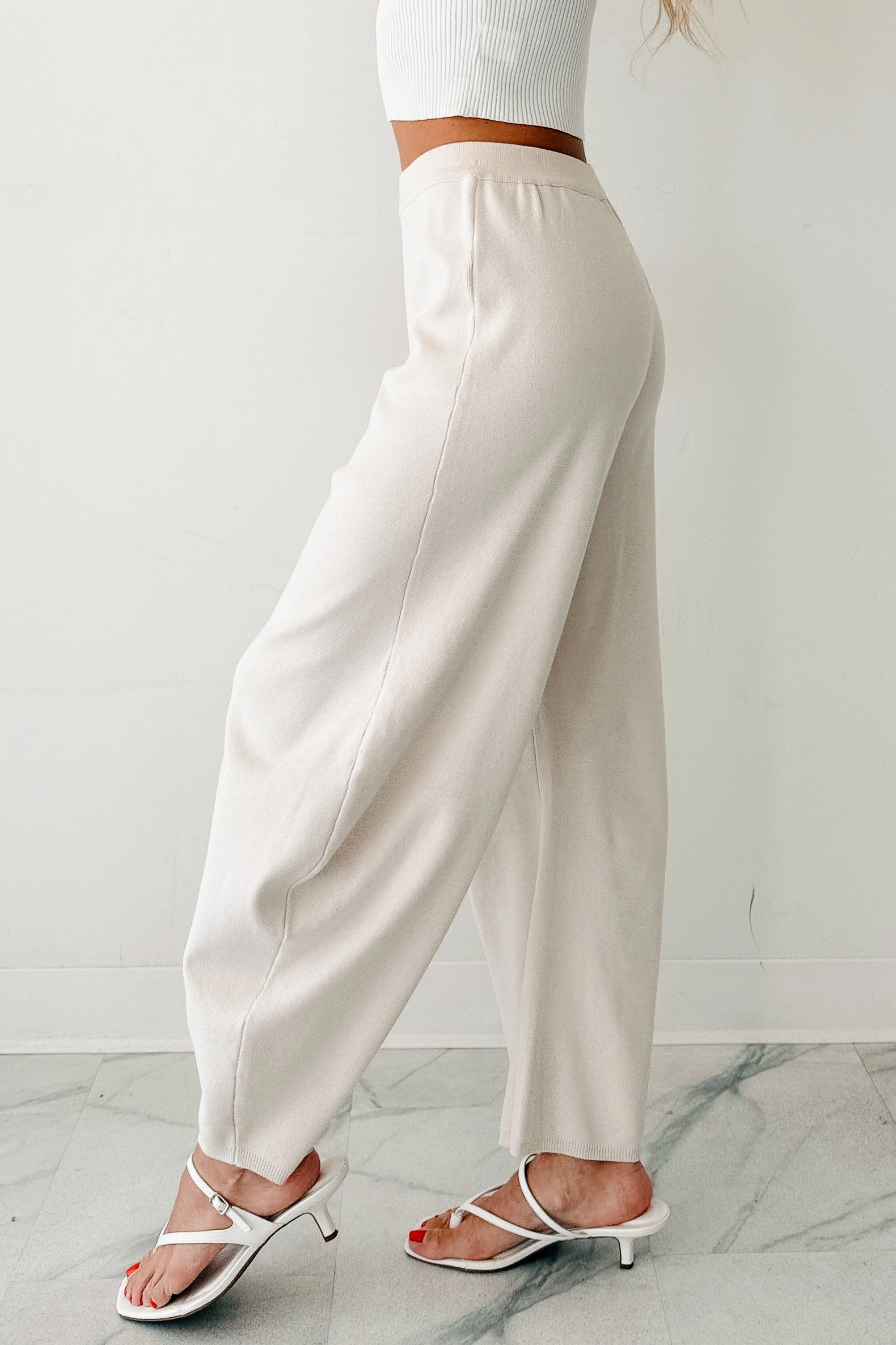 Soft Launch Era Knitted Barrel Pants (Cream) Sleek lines