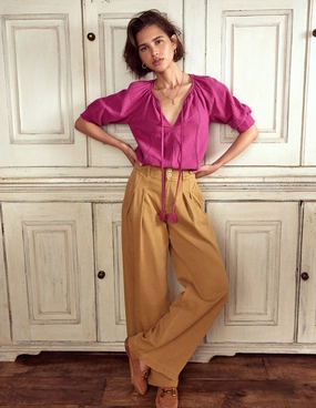 FlexibleElasticatedEdging Trim Insert Double Cloth Top-Fuschia