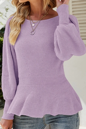 WOMEN CREW NECK LONG SLEEVE KNITTED SWEAT TUNIC Flowy Tunic Stretch Knit Fabric