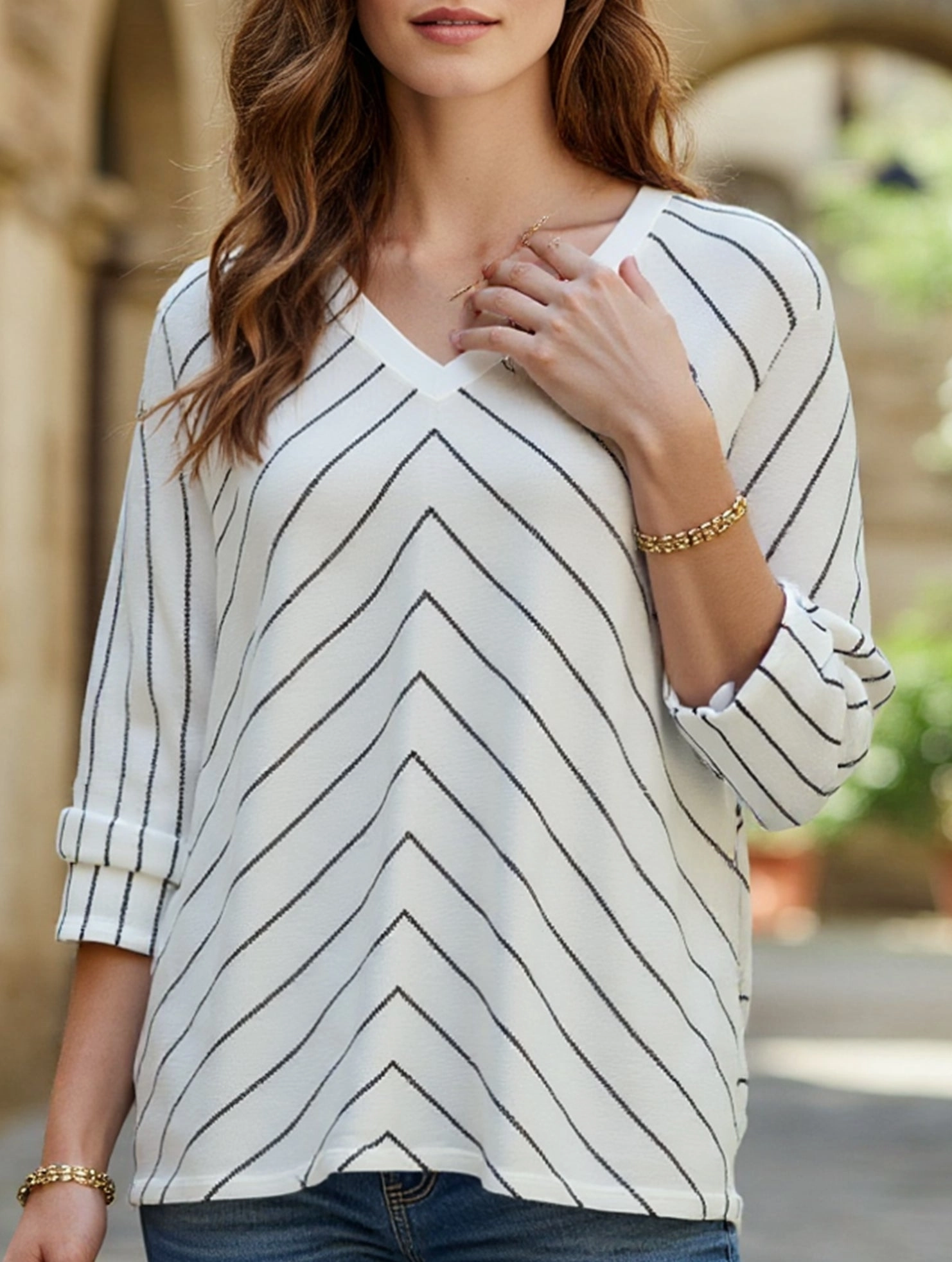 STYLISH COMMUTER STRIPED KNITWEAR LADY Breathable mesh lining Double Faced Jersey Knit